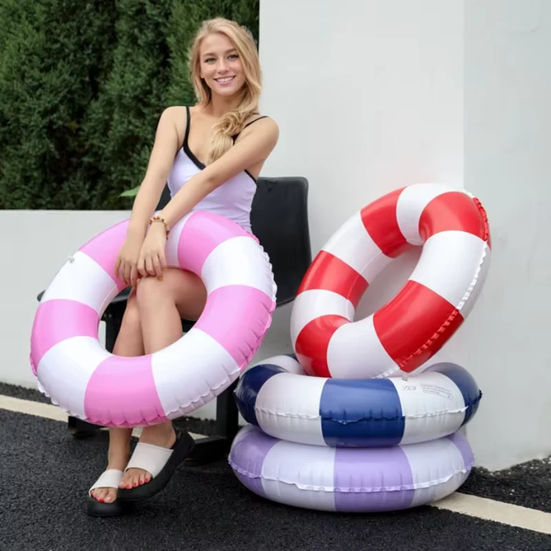 Tubo flotante de piscina, anillo de verano, fiesta en la playa, flotador de piscina retro a rayas, anillo de natación inflable para adultos y niños