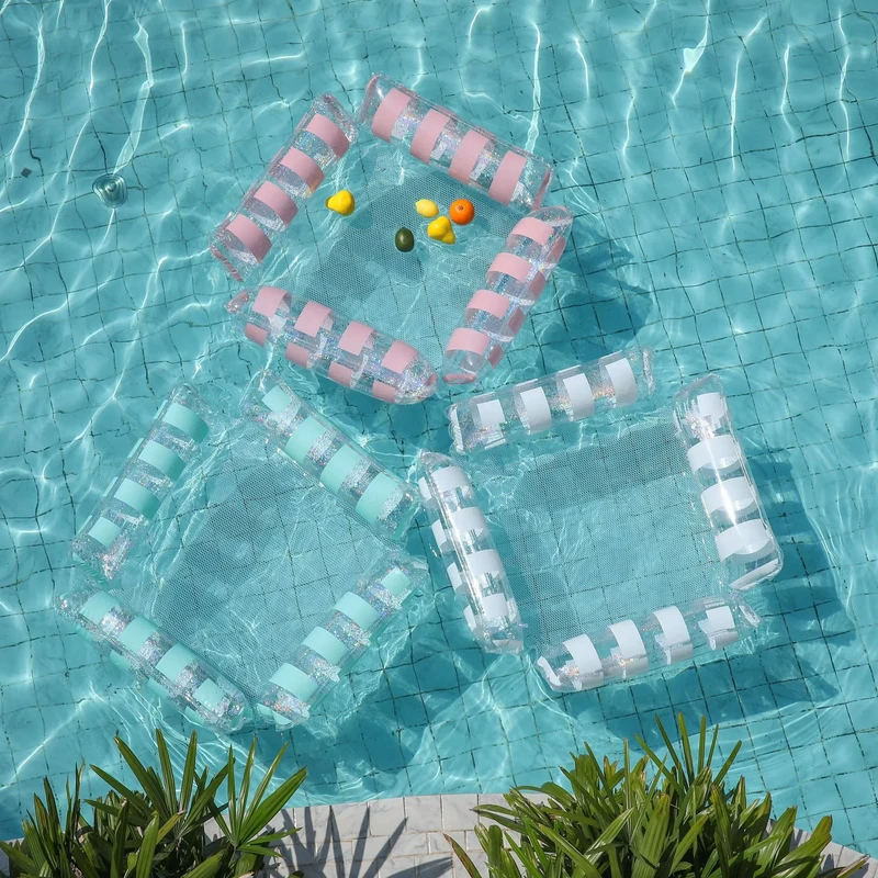 プールフロート ハンモック ストライププールフロート 大人用水泳 PVC インフレータブルメッシュ水ハンモック プール浮遊椅子