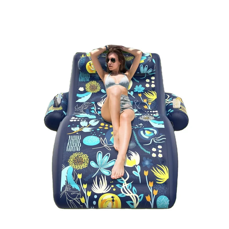 Flotteur de piscine gonflable avec chaise longue et porte-gobelets, chaise de loisirs pour sports aquatiques avec coussin pour la plage