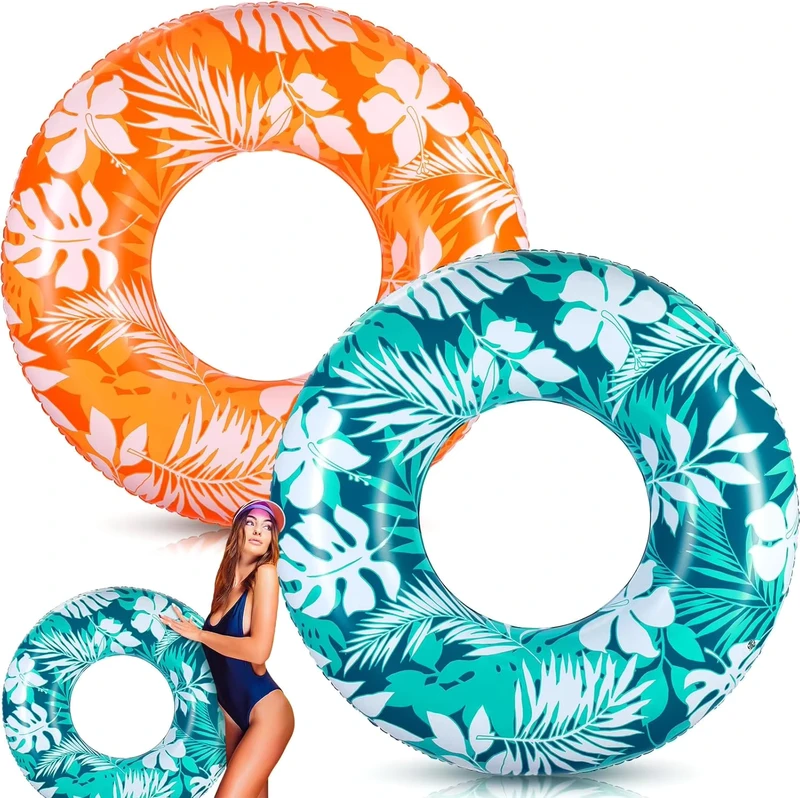 Tubo de Piscina Inflável Grande para Adultos, Flutuadores Infláveis com Folhas Tropicais, Anéis Coloridos de Natação