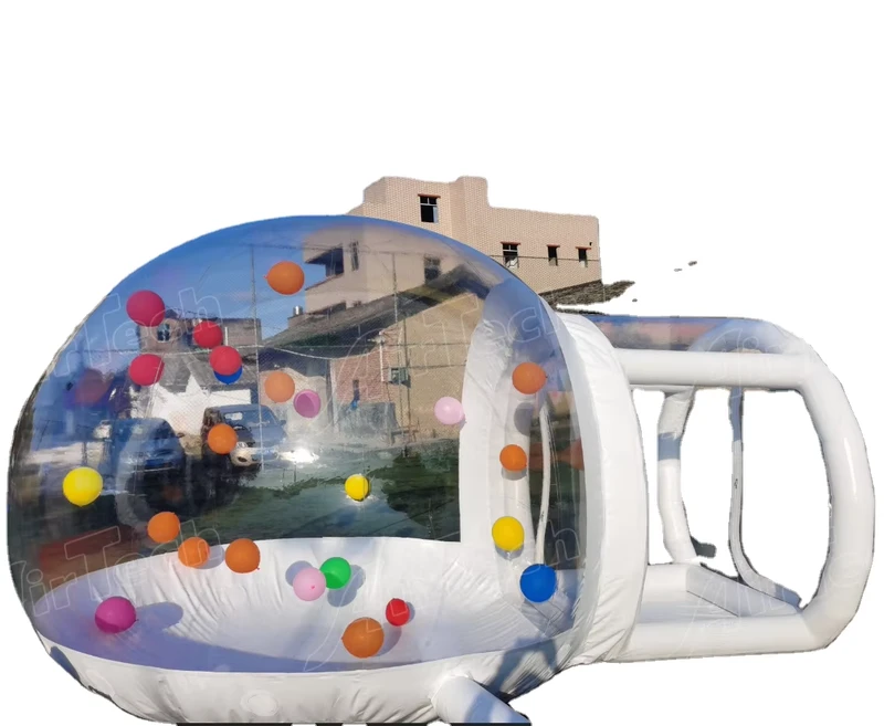 Casa de rebote inflable comercial a prueba de agua con ventilador incorporado, cúpula transparente, publicidad para fiestas