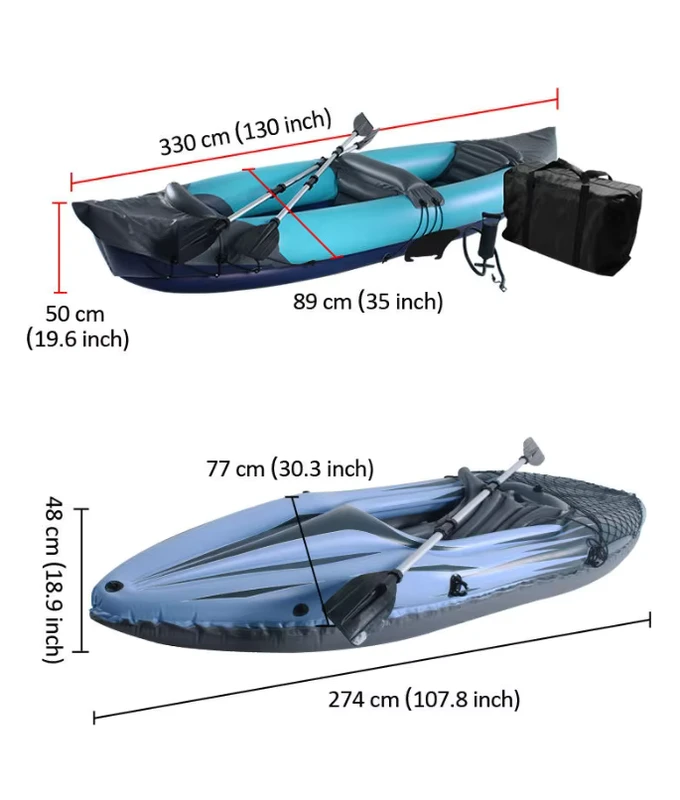 เรือคายัคลมแบบพกพาสำหรับ 1/2 คน พร้อมตาข่ายเก็บของ OEM