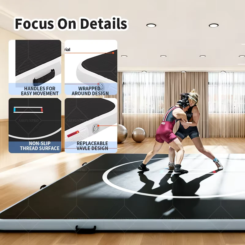 Tapete de Ginástica Inflável Portátil 3m x 3m para Artes Marciais, Mat Air Track Dobrável 20cm DWF, OEM para Luta Jiu