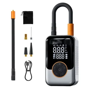 Portable Air Compressor Inflation Pump with LED Display for Electric Motorcycle and Bicycle Black Gray Orange