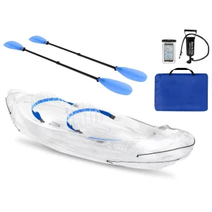 Canoa Gonfiabile Pieghevole Portatile per 2 Persone Kayak Trasparente con Pagaia