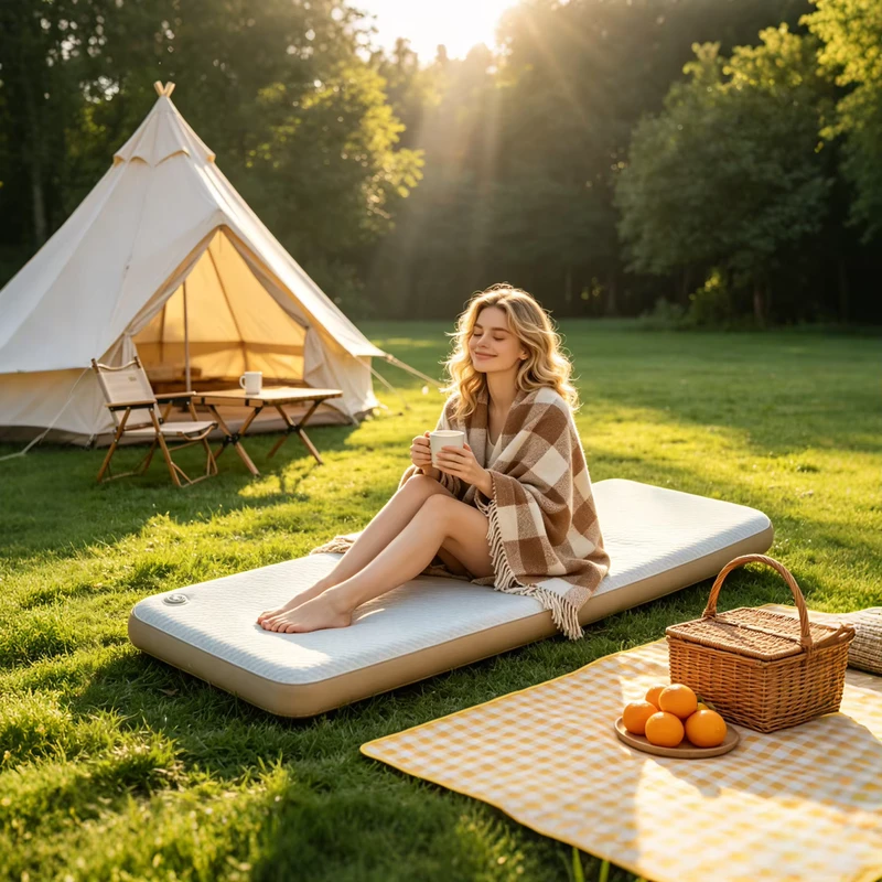 Portable Drop Stitch Air Bed Inflatable Mattress for Outdoor Camping Tent and Guest Room PVC Sleeping Mat with Manual Pump