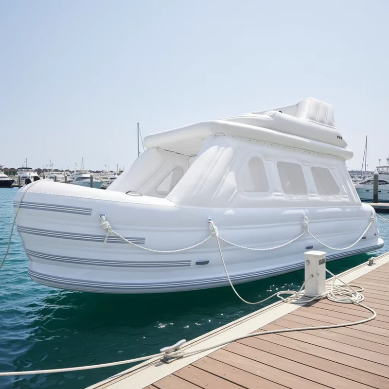 Iate catamarã inflável de dois andares com motor elétrico portátil, material PVC, capacidade de 100-500kg
