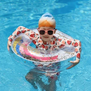 Portable Foldable Child Rainbow Thick PVC Inflatable Pool with Handles Both Sides Safety Swimming Underarm Ring Floats