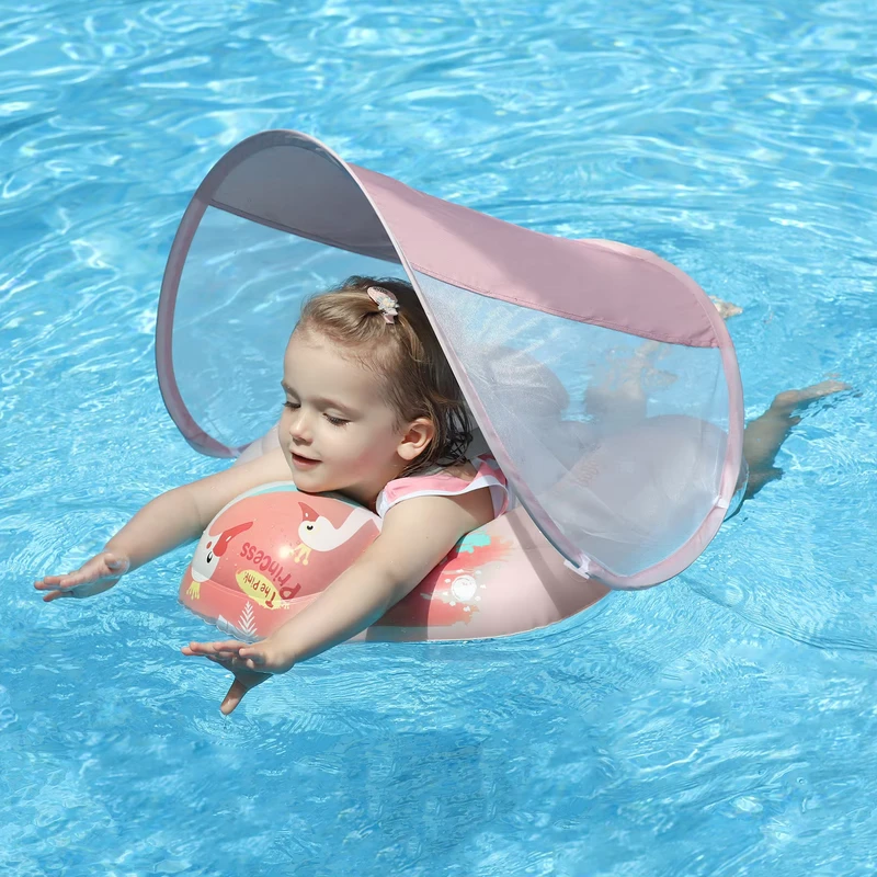 Portable Foldable Safety Inflatable Baby Swim Pool Detachable Canopy PVC Floating Ring Lightweight Protective Design