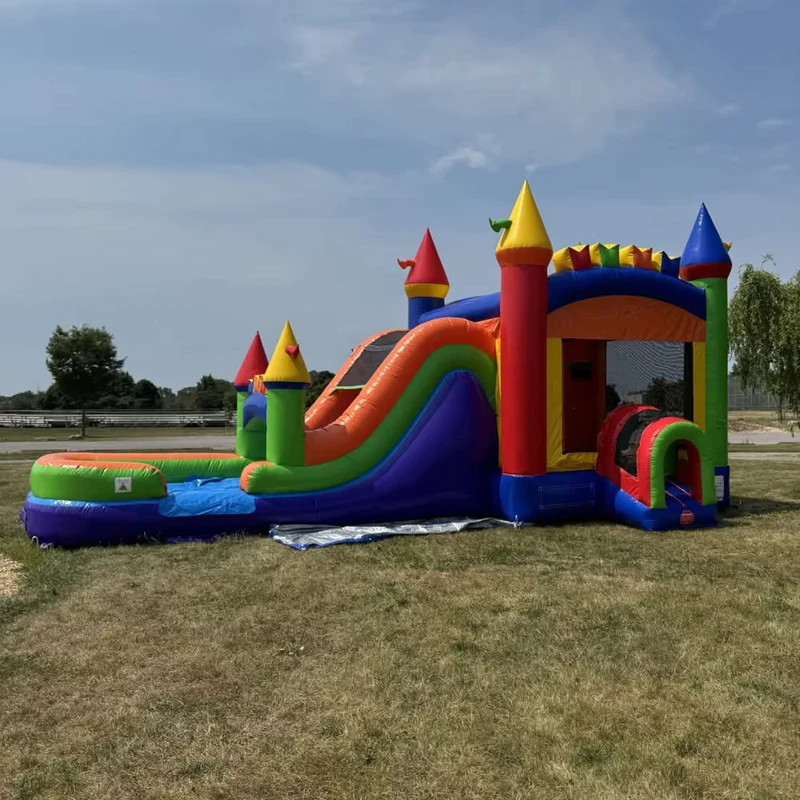 Escorrega de Água Inflável Portátil de Alta Resistência 0,55 mm PVC com Ventoinha para Festa de Aniversário no Quintal e Aluguer de Eventos