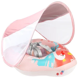 Portable Inflatable Baby Swim Pool Detachable Canopy PVC Floating Ring Protective Design for Kids’ Swimming