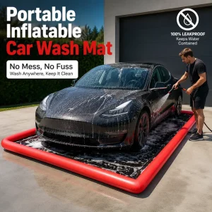 Karpet Cuci Mobil Inflatable Portabel, Mat PVC Tahan Bocor untuk Menampung Air saat Membersihkan Mobil di Garasi atau Jalan