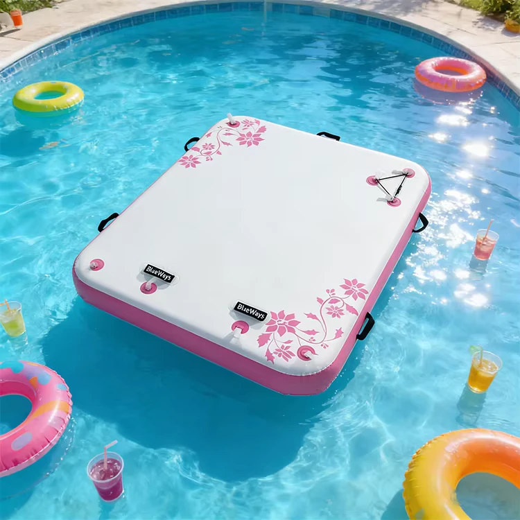 Piattaforma Galleggiante Gonfiabile Portatile per Lago, Festa in Piscina, Yoga e Attività di Pesca