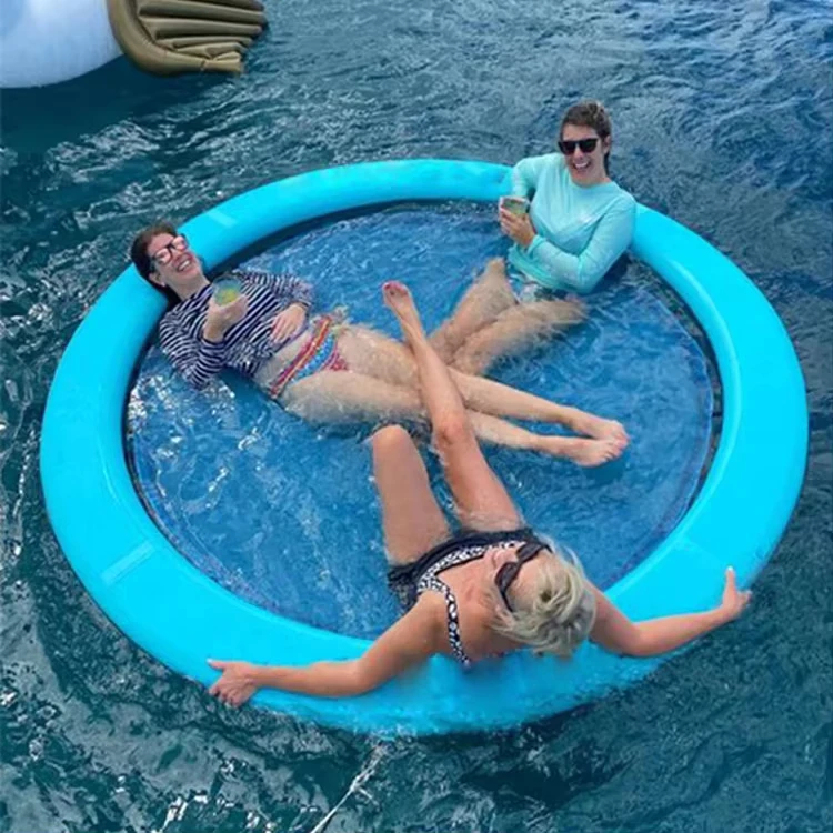 Alfombra Flotante Inflable Portátil para Agua Exterior, Isla Inflable, Lounge Flotante con Malla para Mar, Océano, Piscina, Lago