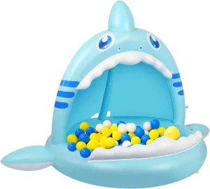 Portable Inflatable Shark Splash Baby Pool with Canopy Toddlers Home or School Water Sprinkler Kiddie Paddling Pool