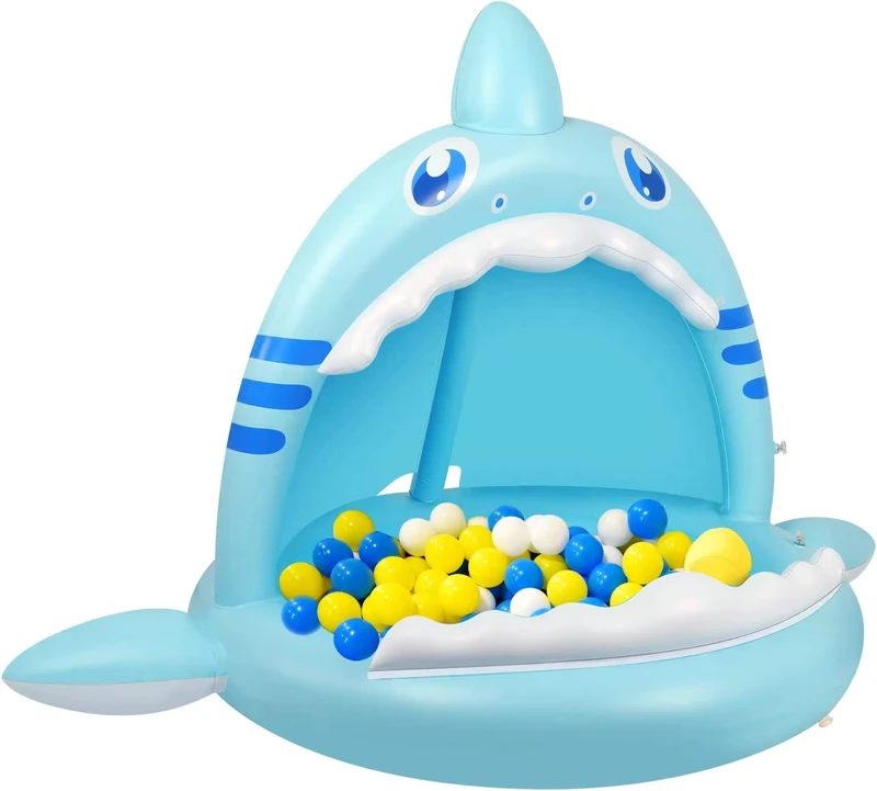 पोर्टेबल inflatable शार्क स्प्लैश बेबी पूल कैनोपी के साथ टॉडलर्स के लिए घर या स्कूल का पानी स्प्रिंकलर किड्डी पैडलिंग पूल