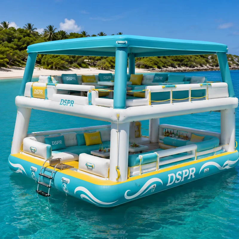Bar Flutuante Inflável Portátil, Plataforma Flutuante para Parque com Bomba e Saco para Uso em Família na Praia ou Lago durante Férias
