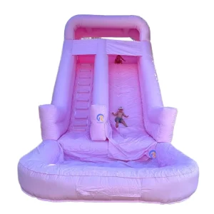 Portable Inflatable Water Slide Solid Color Pink Jumping Castle Water Slides Backyard Girls’ Party Inflatable Water Slides