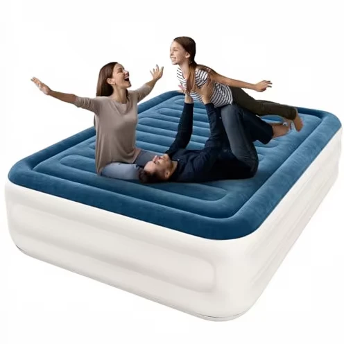 Materasso ad aria moderno, leggero e portatile Queen con pompa integrata in PVC, facile e veloce da gonfiare e sgonfiare, con borsa per riporre, per campeggio e hotel