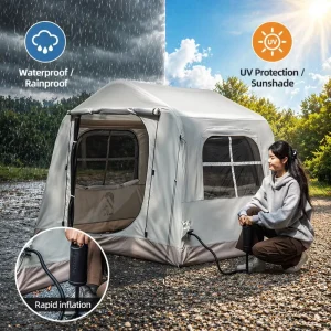 Portable Outdoor Inflatable Tent Waterproof Oxford Material 1-3 People Capacity Family Camping Travelling Roof Style Four-season