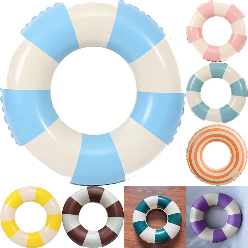 Portable PVC Double-Sided Inflatable Swimming Ring Thickened Striped Underarm Floating Device for Kids and Adults