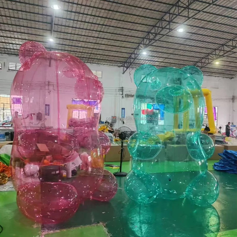 휴대용 파티 이벤트 장식 PVC 공기 밀폐 인플레이터블 테디 베어 투명 네온 핑크 장난감 할랄 대형 인플레이터블 구미 베어
