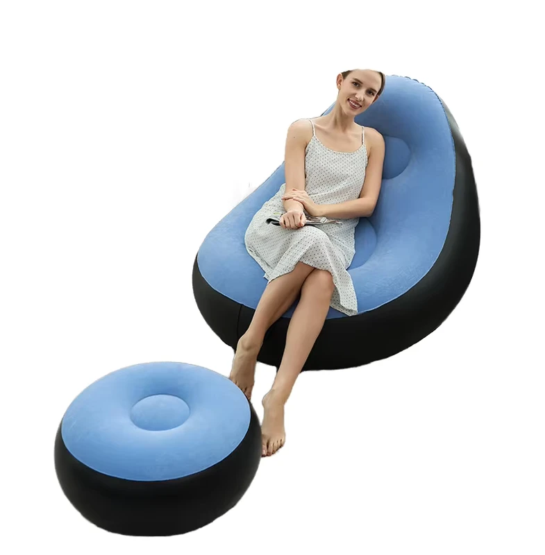 Portable Single Inflatable Sofa with Foot Rest Inflatable Lazy Air Sofa Indoor Compressed Chair Inflatable Furniture