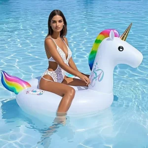 पोर्टेबल यूनिकॉर्न डिज़ाइन पीवीसी inflatable पूल लाउंजर फ्लोट वयस्कों के लिए ब्लो अप पूल चेयर आउटडोर उपयोग के लिए