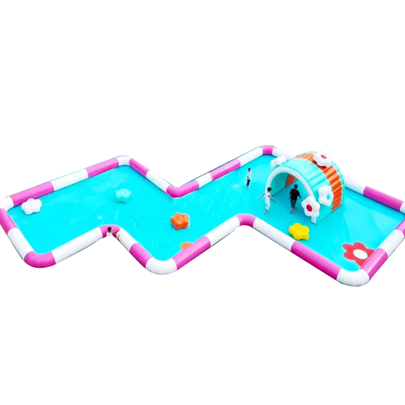 Equipamento de Parque Aquático Portátil, Grande Piscina de Estrutura para Adultos, Escorrega Inflável, Percurso de Obstáculos, Piscina