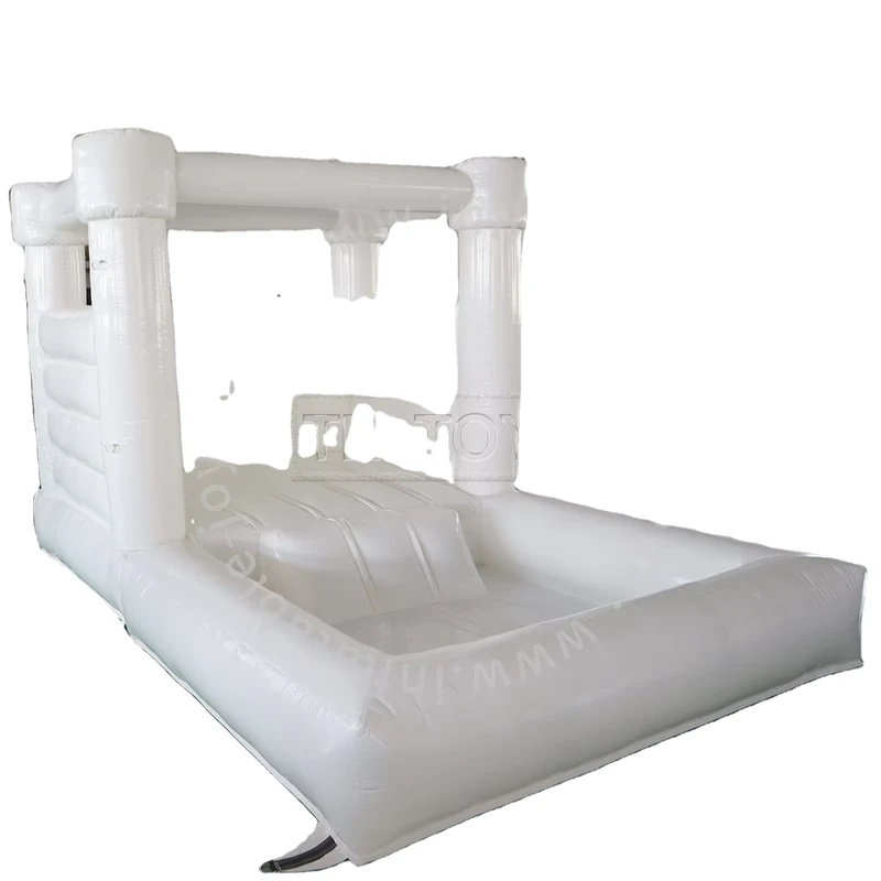Trampolín Inflable Blanco Portátil con Piscina de Pelotas y Mini Castillo Multifuncional