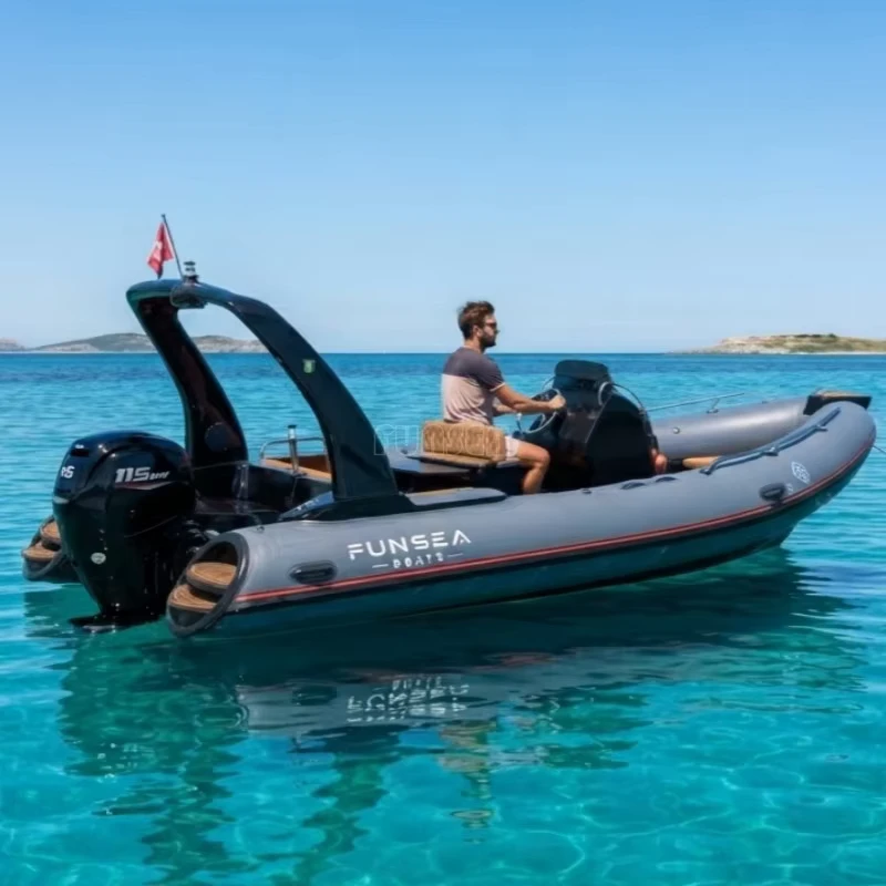 Premium 5.8m Hypalon RIB Boat Luxury GRP Hull Center Console Rigid Inflatable Yacht Tender Sport Speedboat for Charter