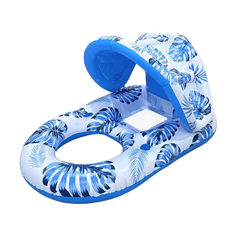 Hamac aquatique gonflable durable de qualité supérieure avec pare-soleil, porte-gobelets, PVC épaissi, radeau flottant portable pour piscine, lac, fête d'été