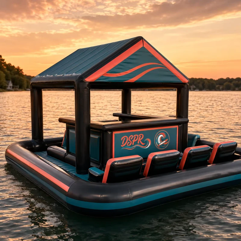 Premium Inflatable Aqua Park Castle Floating Island Bar Platform for Hotel Resort Lake Pool Outdoor Rental Leisure Use