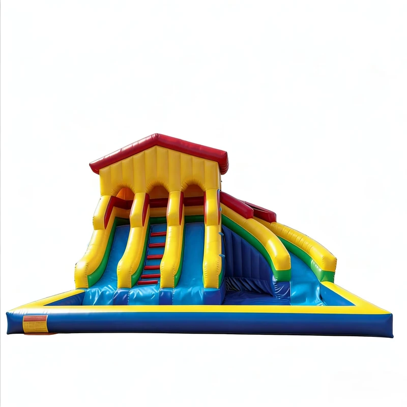 Primary Colored Triple Lane Inflatable Eco Friendly PVC Water Slide for Kids Summer Party Commercial Outdoor Use 6 12 Passengers