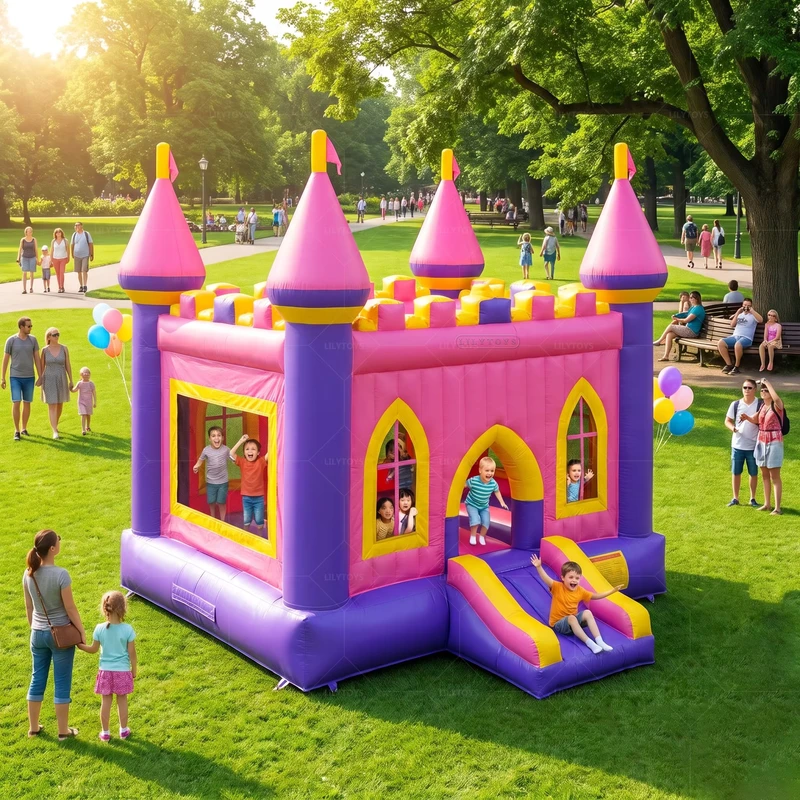 Nhà bouncy castle chủ đề công chúa, di động, có cầu trượt cho tiệc ngoài trời và kinh doanh cho thuê