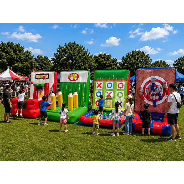 Professionele 4 in 1 Opblaasbare Carnaval Spelset Commerciële Kwaliteit Interactieve Spellen voor Evenementverhuur