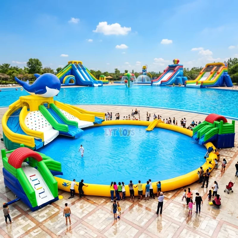 Parcours d'obstacles flottant géant commercial pour défis sur lac, équipement de jeu aquatique, parc aquatique gonflable