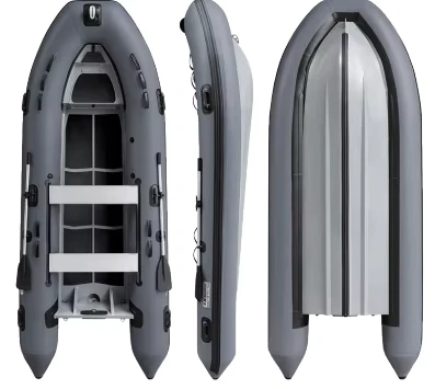Professionelles Graues 5/7 Personen PVC Aufblasbares Angelboot mit Aluminiumlegierungsrumpf und Bodenplatte, geeignet für Familienausflüge