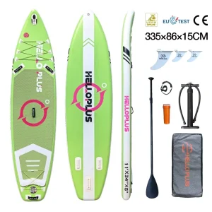 Set di Paddle Board Gonfiabile Professionale in PVC Verde ISUP 3-fin per Laghi e Fiumi