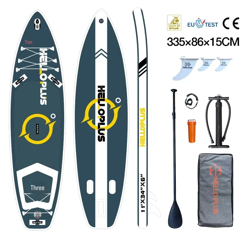 Set Papan Dayung Inflatable Drop Stitch PVC Profesional Desain Triple Fin, Ringan 12kg, Papan sup Danau