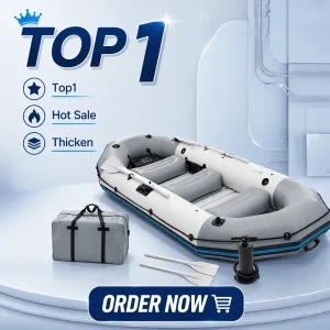 Professional Three Person Gray Inflatable PVC Fishing Boat Raft Set Thickened Kayak Hull Pump Carry Bag for Outdoor Water Sports