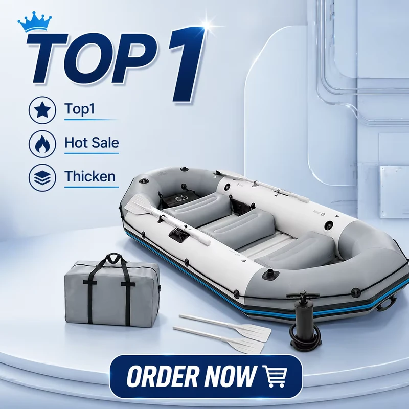 Professionelles dreisitziges graues aufblasbares PVC Angelboot Set verstärktes Kajak-Rumpf mit Pumpe Tragetasche für Wassersport im Freien