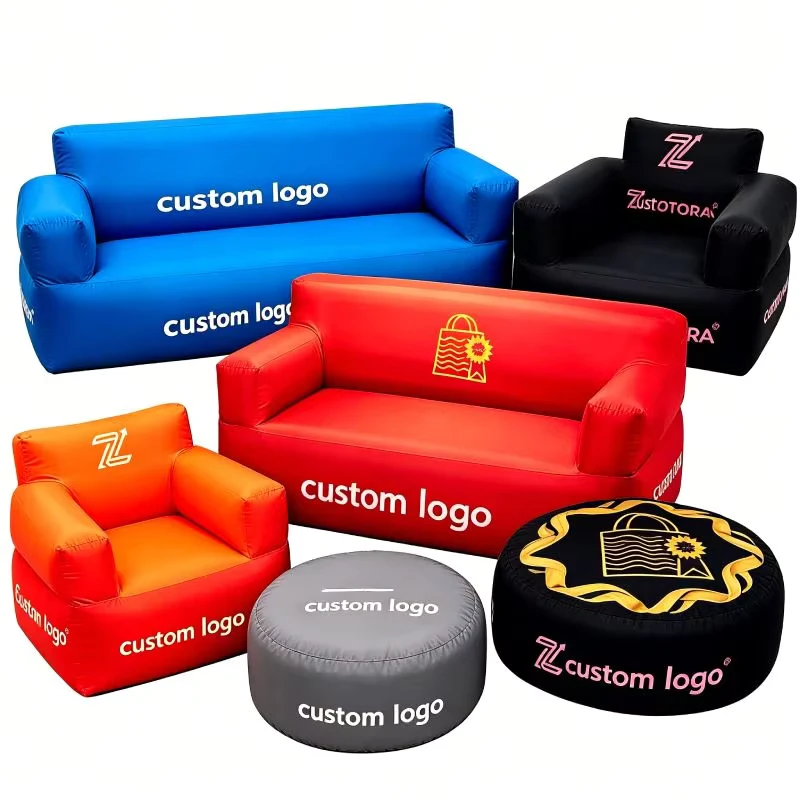 Sofa Tiup Air Couch Promosi dengan Cetakan Branding Kustom untuk Iklan Komersial Acara Luar Ruangan Pameran Dagang