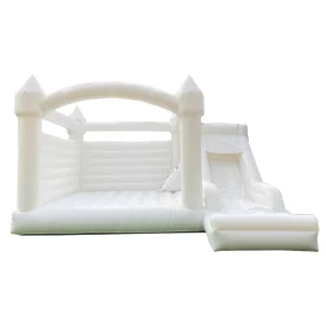 Kastil Lompatan Inflatable Putih Murni dengan Seluncuran untuk Penggunaan Anak-anak di Luar Ruangan dan Pesta Pernikahan