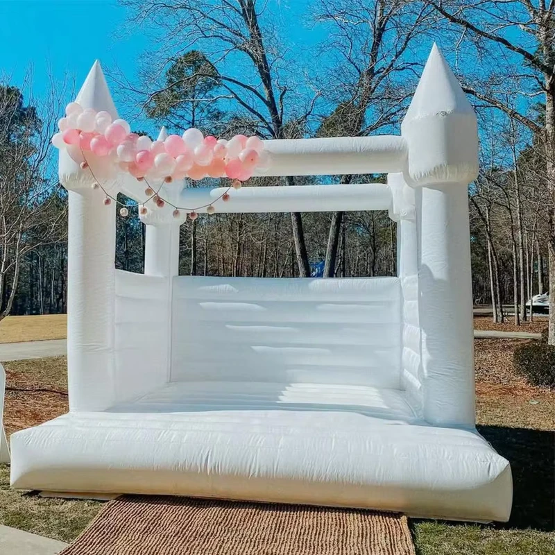 Pure Witte Spring Inflatable Bounce House Bouncy Castle met Glijbaan voor Buiten, Geschikt voor Kinderen en Bruiloften