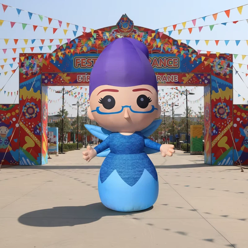 Modello pubblicitario all'aperto QIQU Blue Dress 4m per promozione eventi, figura gonfiabile gigante di ragazza cartone animato di 13 piedi