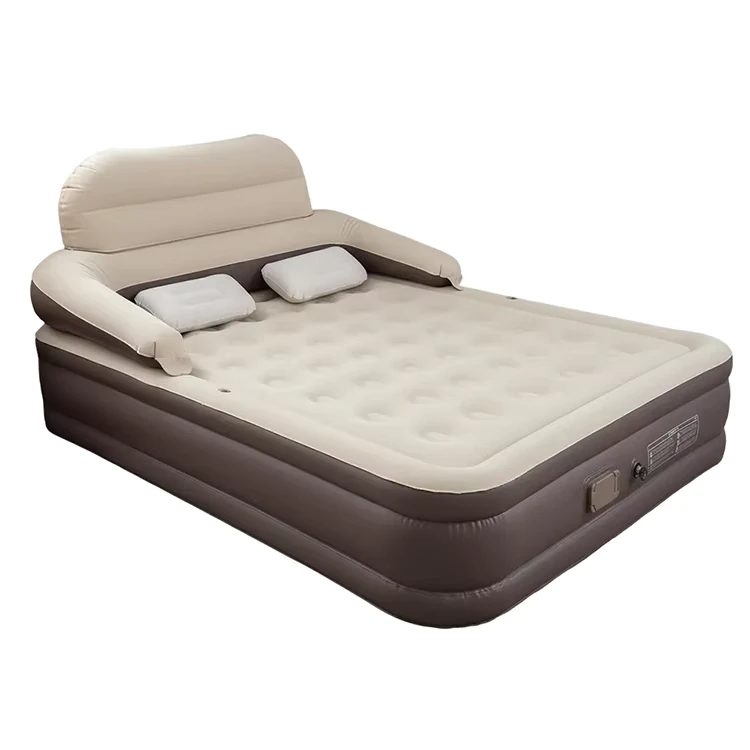 クイーンサイズエアマットレス ヘッドボード付き 内蔵バッテリーポンプ キャンプ用マットレス インフレータブルベッド