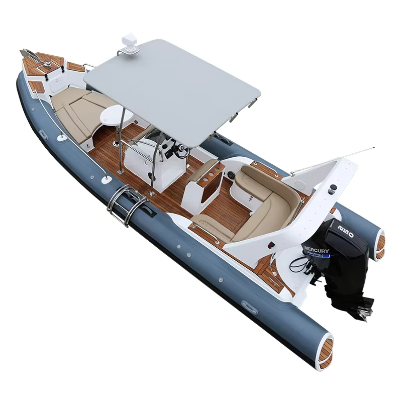 Barco rígido inflable RIB 760 de hypalon con casco de fibra de vidrio y motor fuera de borda