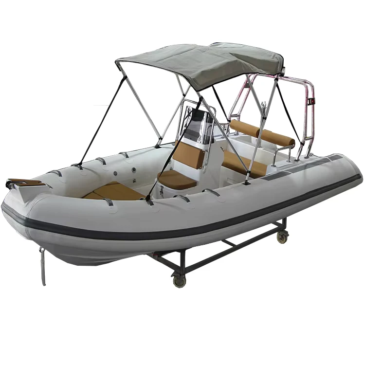 Barco de Pesca Deportivo de Lujo RIB480C, Casco de Fibra de Vidrio, Inflable de Hypalon PVC, Bote de Rafting con Motor Externo de 1,2 mm