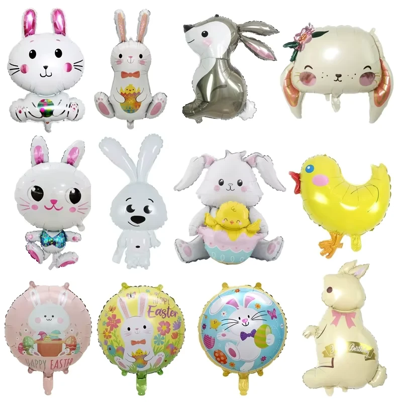 Lapin de Pâques, fournitures de vacances rondes, tête de poussin, œuf, décoration en aluminium en mylar, ballons en foil pour fête de Pâques
